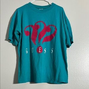 Vintage Guess Teal T-Shirt with Red Logo